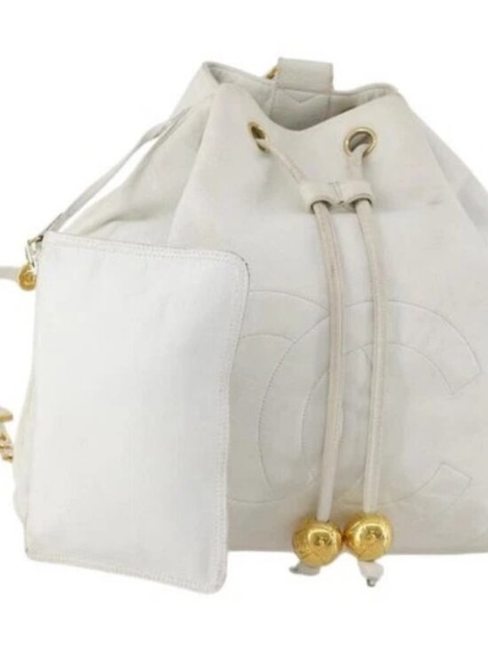 CHANEL Backpack Leather White Gold CC Auth gh1739 main image 15